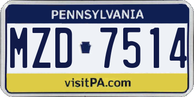 PA license plate MZD7514