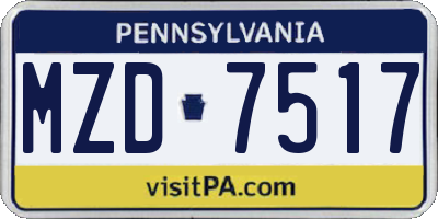 PA license plate MZD7517