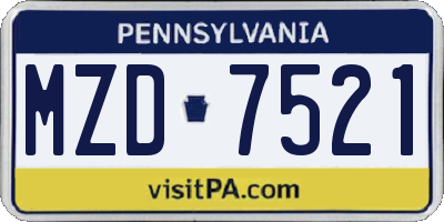 PA license plate MZD7521