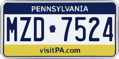 PA license plate MZD7524