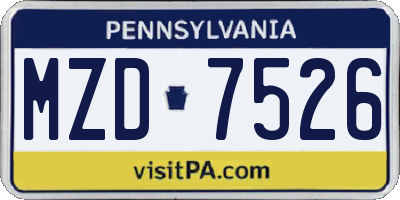 PA license plate MZD7526