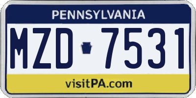 PA license plate MZD7531