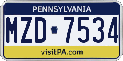 PA license plate MZD7534