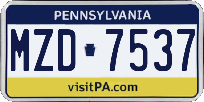 PA license plate MZD7537