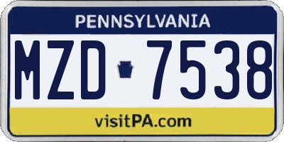 PA license plate MZD7538