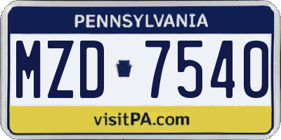 PA license plate MZD7540