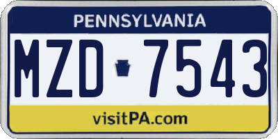 PA license plate MZD7543