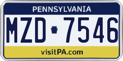 PA license plate MZD7546