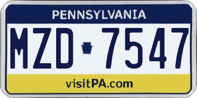 PA license plate MZD7547