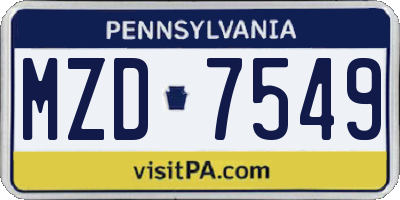 PA license plate MZD7549