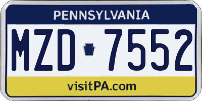 PA license plate MZD7552