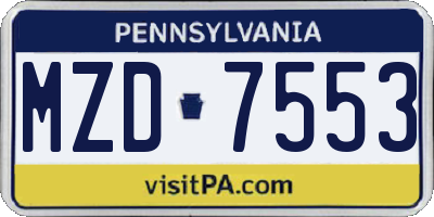 PA license plate MZD7553