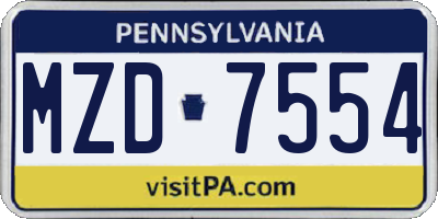 PA license plate MZD7554