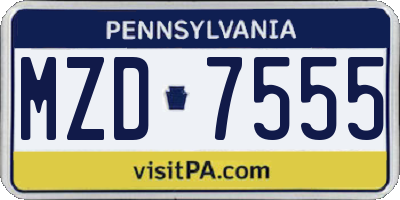 PA license plate MZD7555