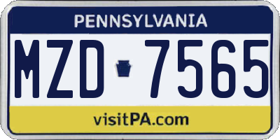 PA license plate MZD7565