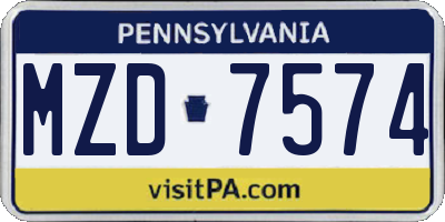 PA license plate MZD7574
