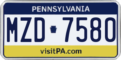 PA license plate MZD7580