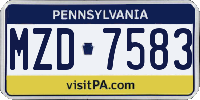 PA license plate MZD7583