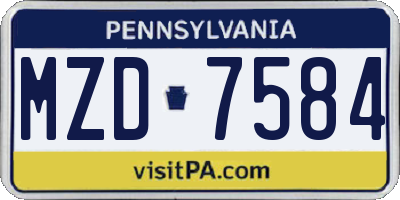 PA license plate MZD7584