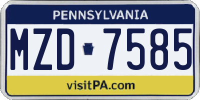 PA license plate MZD7585