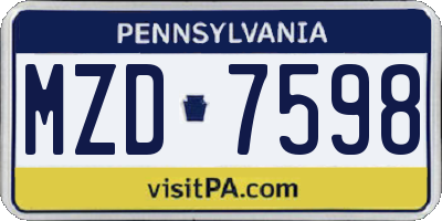 PA license plate MZD7598