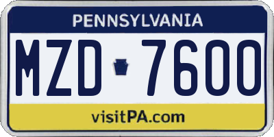 PA license plate MZD7600
