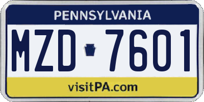 PA license plate MZD7601