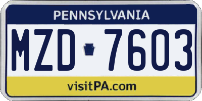 PA license plate MZD7603