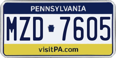 PA license plate MZD7605