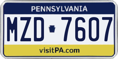 PA license plate MZD7607