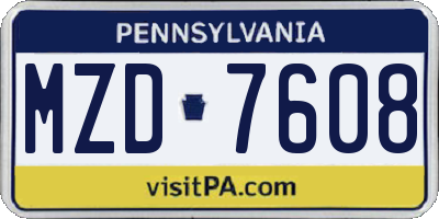 PA license plate MZD7608