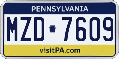 PA license plate MZD7609