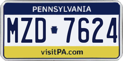 PA license plate MZD7624