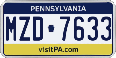 PA license plate MZD7633