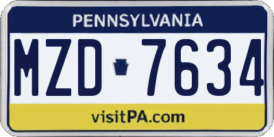 PA license plate MZD7634