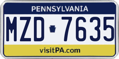 PA license plate MZD7635