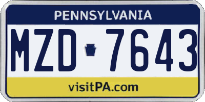 PA license plate MZD7643