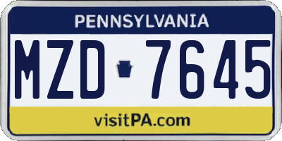 PA license plate MZD7645