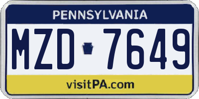 PA license plate MZD7649
