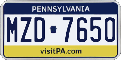PA license plate MZD7650