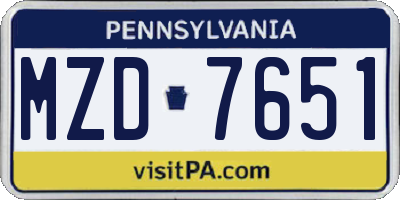 PA license plate MZD7651