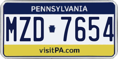 PA license plate MZD7654