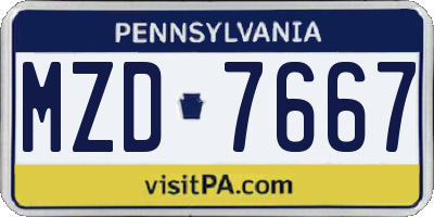 PA license plate MZD7667