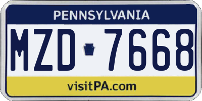 PA license plate MZD7668
