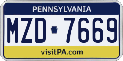 PA license plate MZD7669