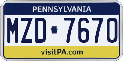 PA license plate MZD7670