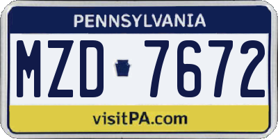 PA license plate MZD7672