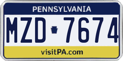 PA license plate MZD7674