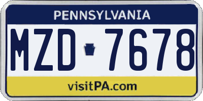 PA license plate MZD7678