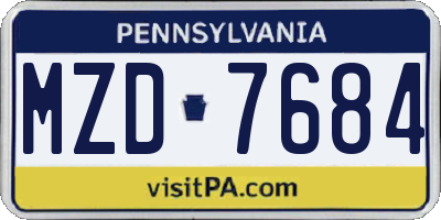 PA license plate MZD7684